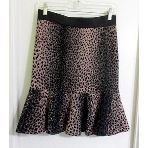 NWT Rebecca Taylor Leopard Skirt M A-Line Stretch Flounce Brown Beige $325